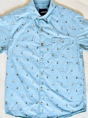 Kolby Blue Hula Girl Retro Hawaiian Button Down Shirt Short Sleeve DadCore
